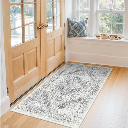 PureCozy 3x5 Taupe Vintage Floral Washable Low Pile Area Rug Classic