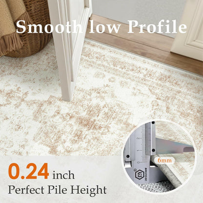 PureCozy 3x5 Taupe Vintage Floral Washable Low Pile Area Rug Classic