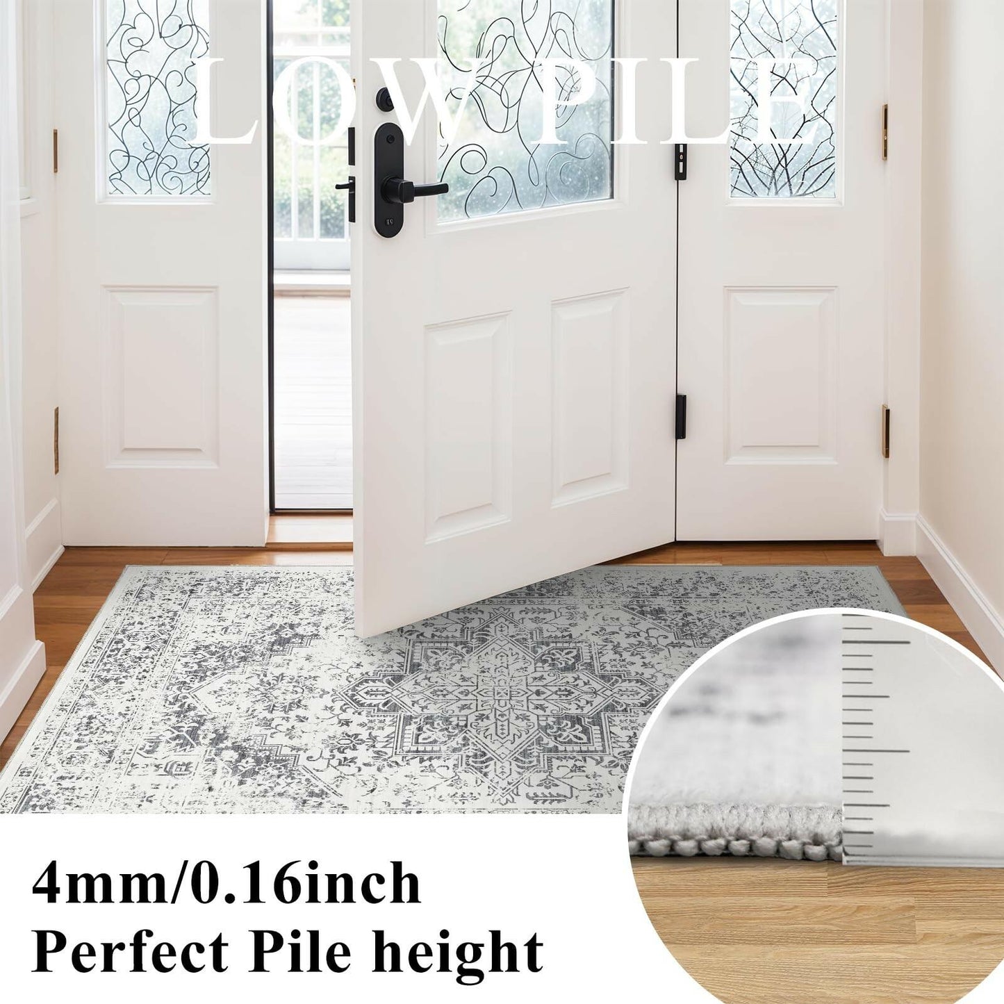 PureCozy 3x5 Taupe Vintage Floral Washable Low Pile Area Rug Classic