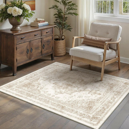 PureCozy 3x5 Taupe Vintage Floral Washable Low Pile Area Rug Classic