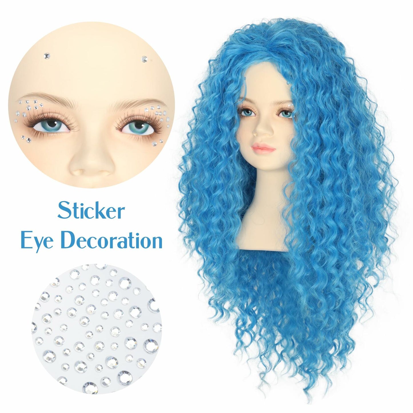 Miss U Hair Girls Long Curly Blue Wig Child Size