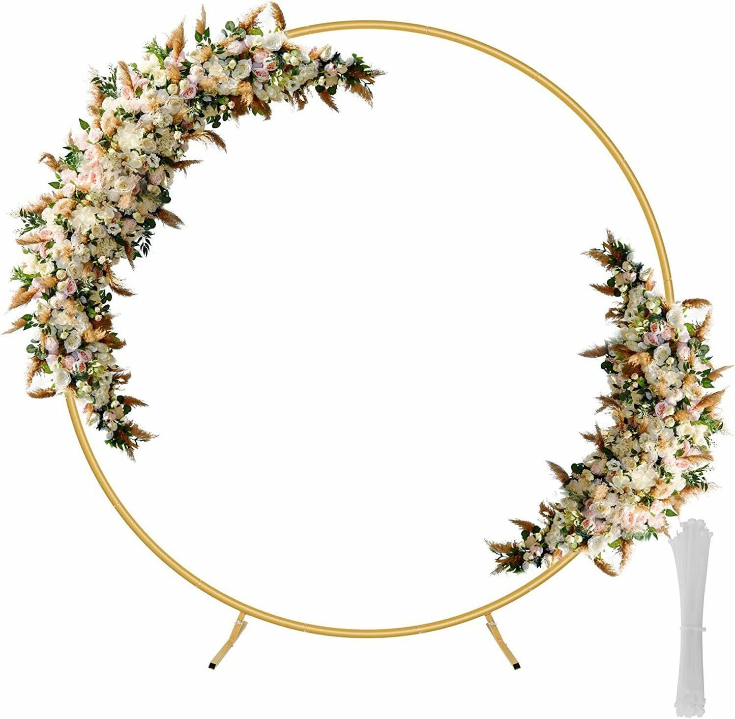 HEOMU Round Backdrop Balloon Arch Stand 7.3FT Gold Metal Art Deco