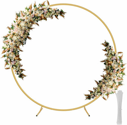 HEOMU Round Backdrop Balloon Arch Stand 7.3FT Gold Metal Art Deco