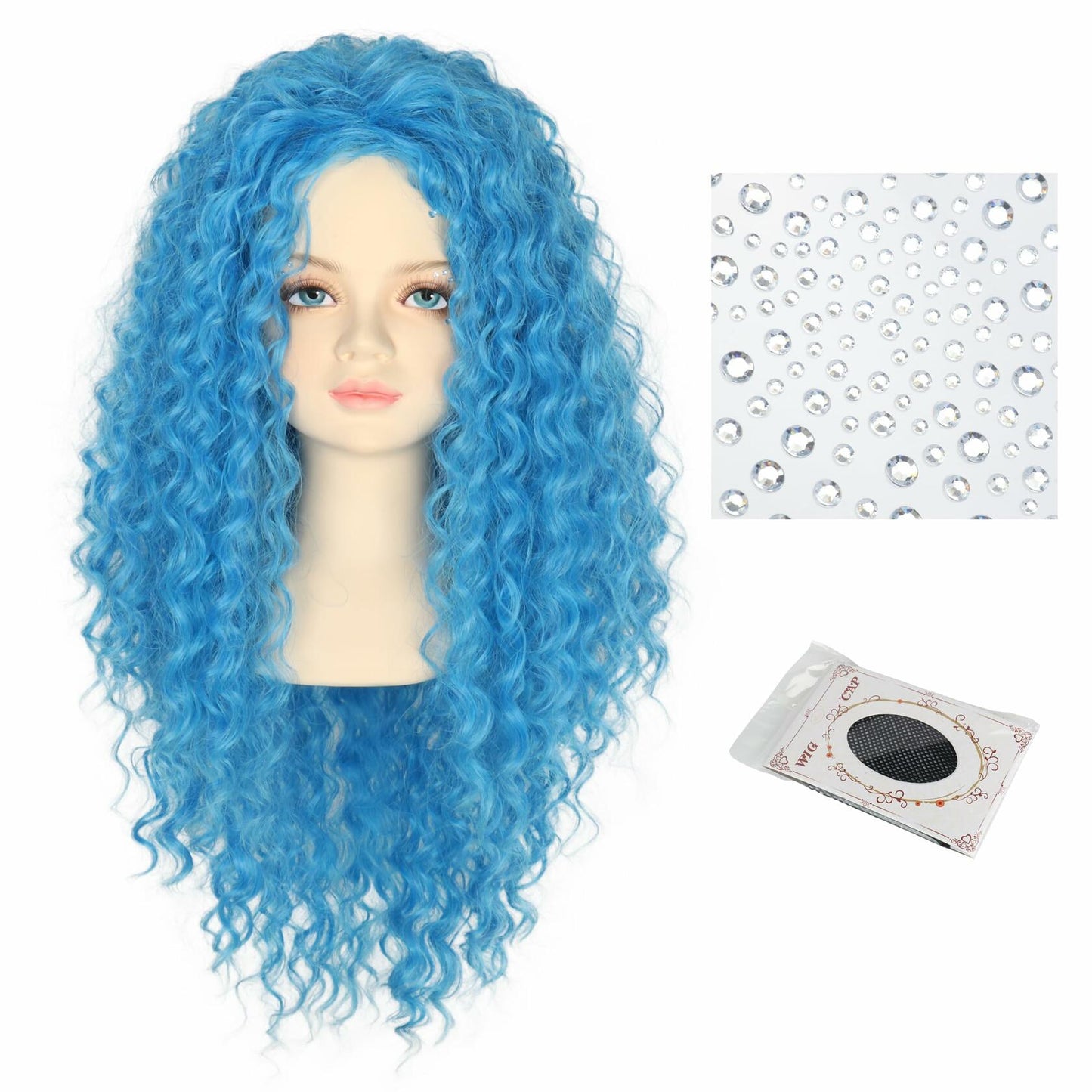 Miss U Hair Girls Long Curly Blue Wig Child Size