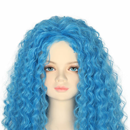 Miss U Hair Girls Long Curly Blue Wig Child Size
