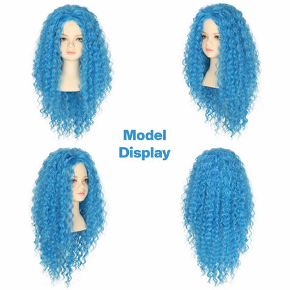 Miss U Hair Girls Long Curly Blue Wig Child Size