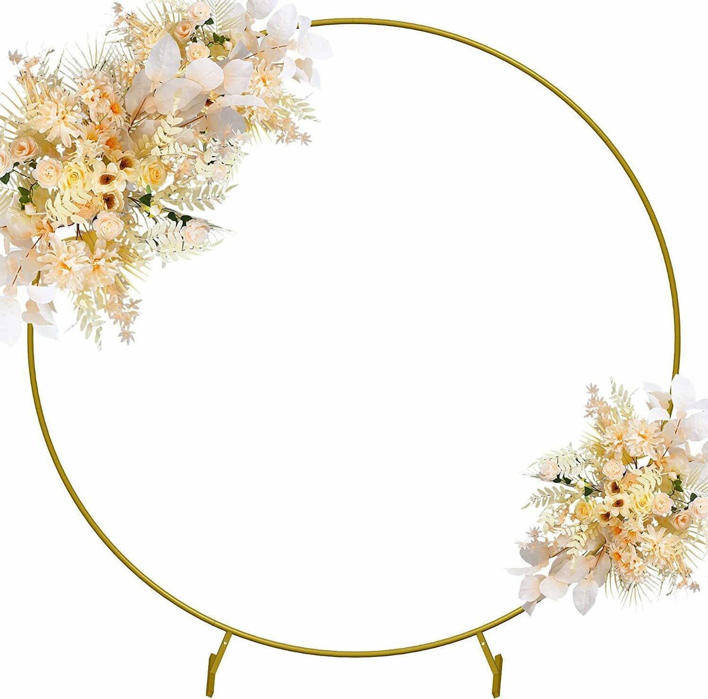 HEOMU Round Backdrop Balloon Arch Stand 7.3FT Gold Metal Art Deco