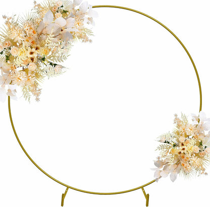 HEOMU Round Backdrop Balloon Arch Stand 7.3FT Gold Metal Art Deco