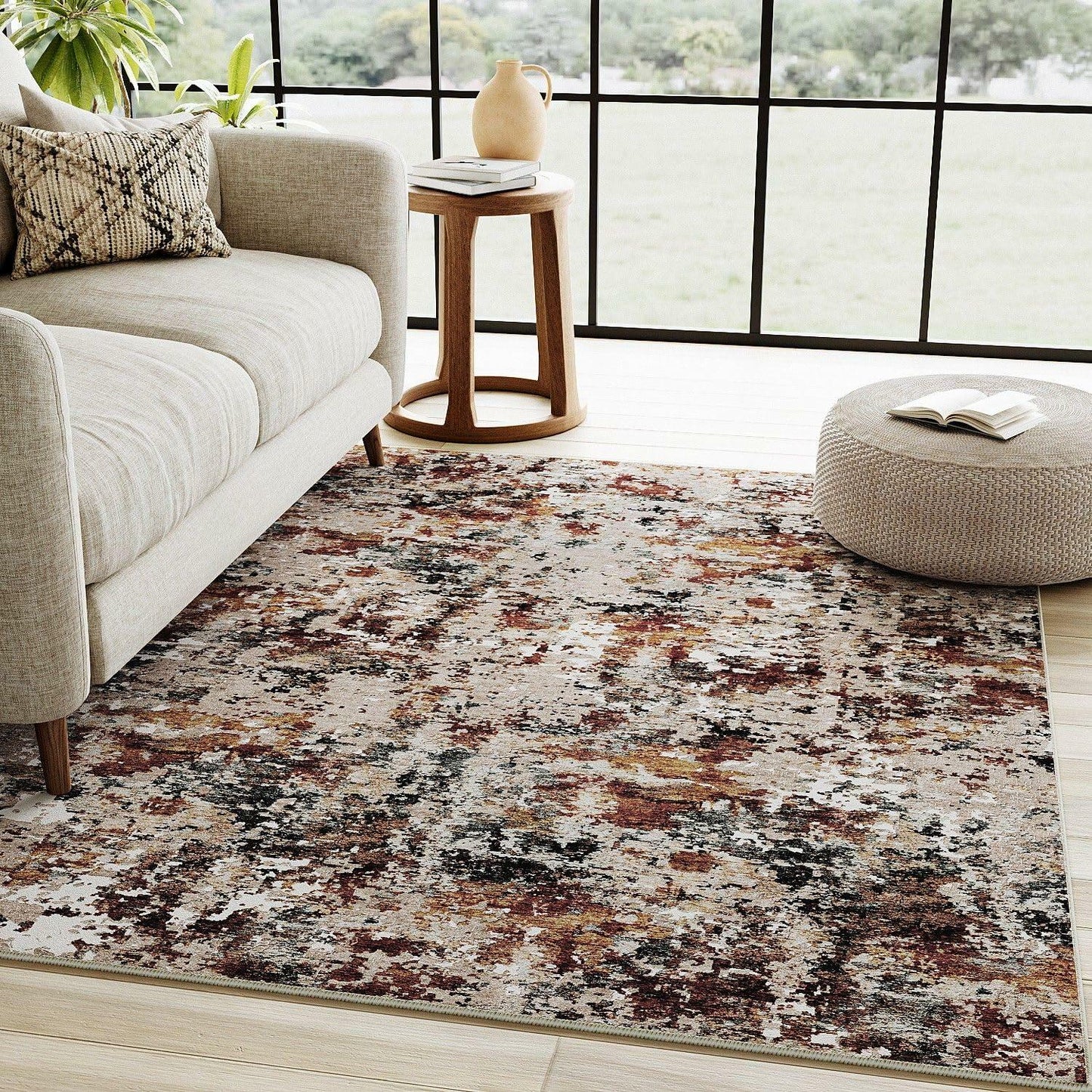 PureCozy 3x5 Taupe Vintage Floral Washable Low Pile Area Rug Classic