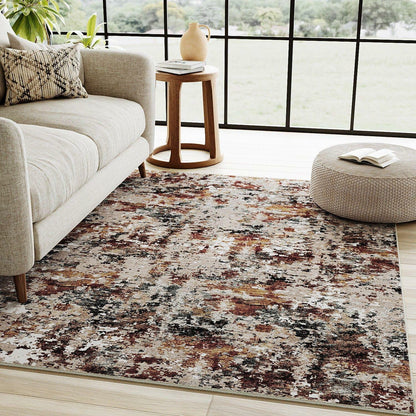 PureCozy 3x5 Taupe Vintage Floral Washable Low Pile Area Rug Classic