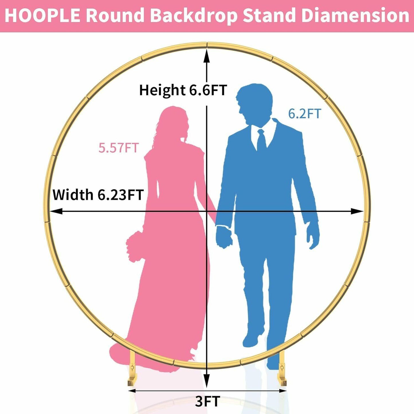 HEOMU Round Backdrop Balloon Arch Stand 7.3FT Gold Metal Art Deco