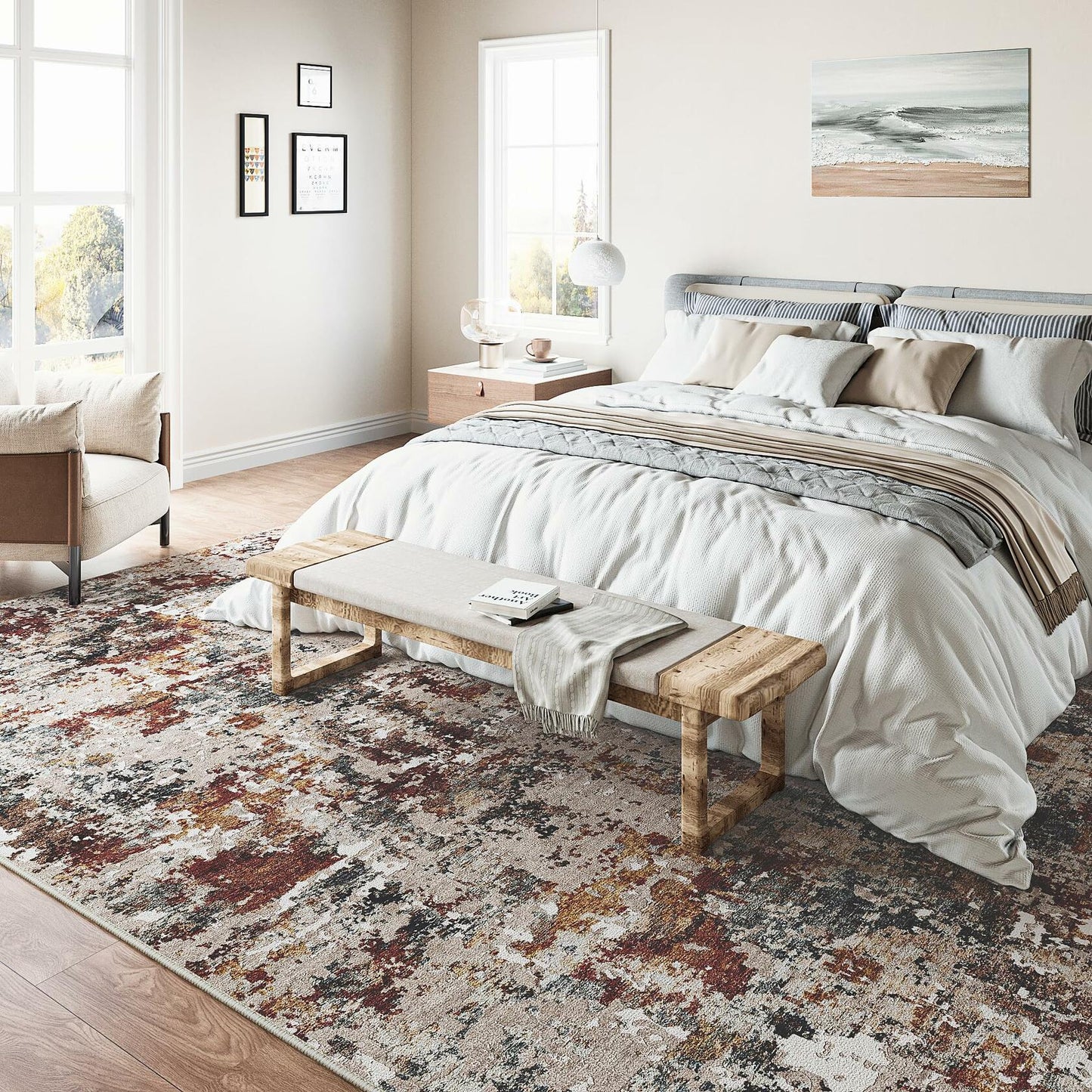 PureCozy 3x5 Taupe Vintage Floral Washable Low Pile Area Rug Classic