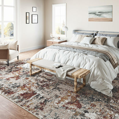 PureCozy 3x5 Taupe Vintage Floral Washable Low Pile Area Rug Classic