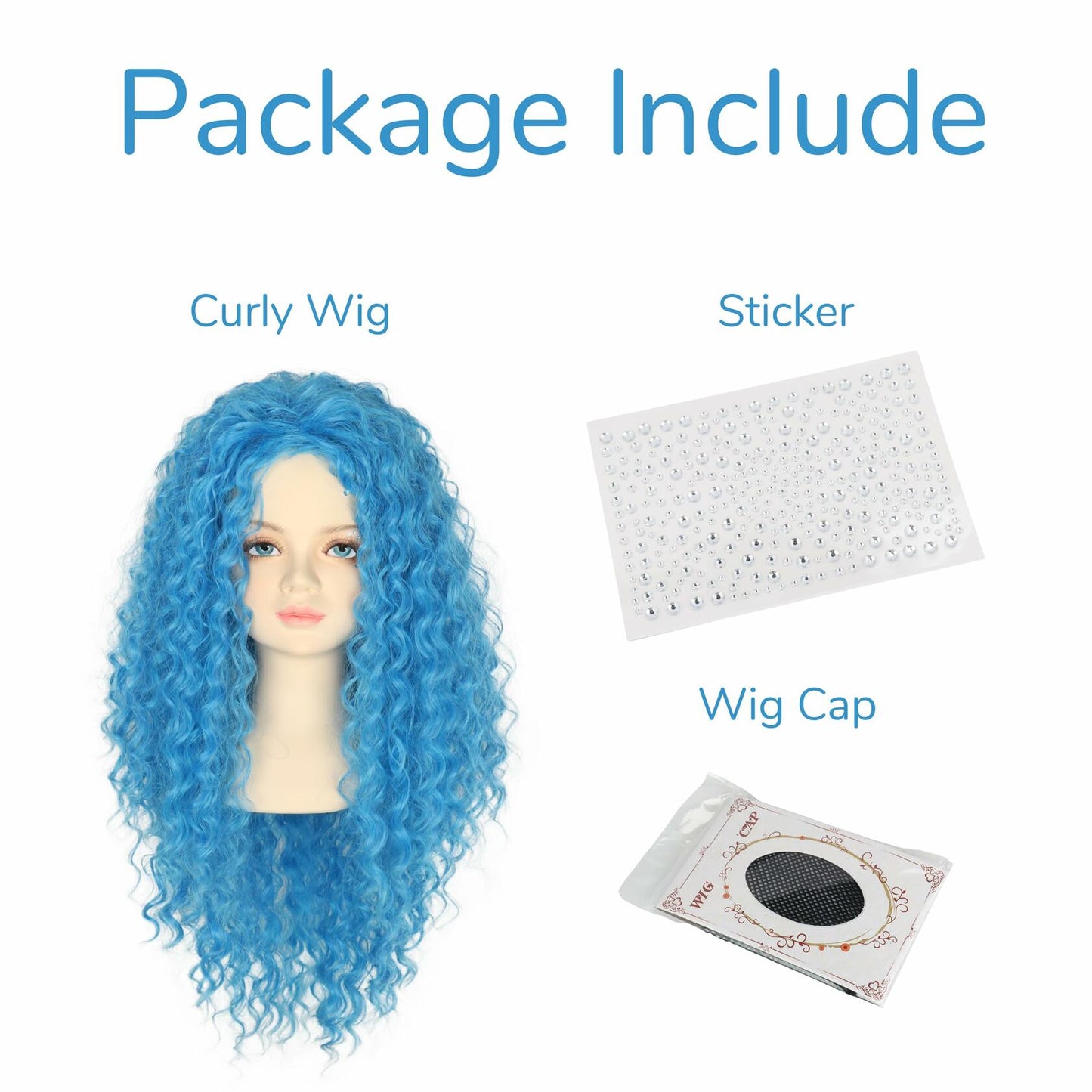 Miss U Hair Girls Long Curly Blue Wig Child Size