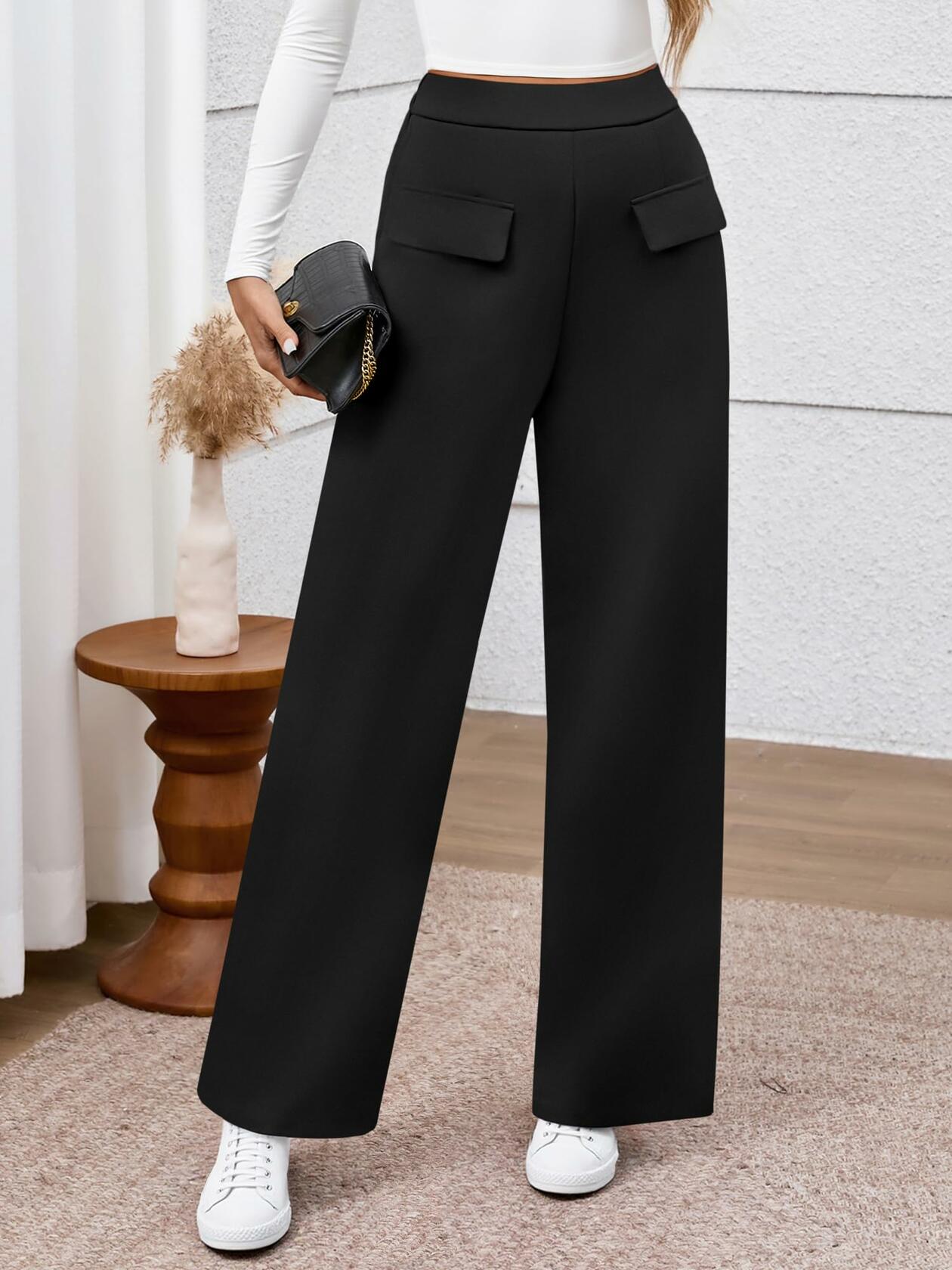 BTFBM Women's High Waisted Stretchy Palazzo Pants Black Size XX-Large