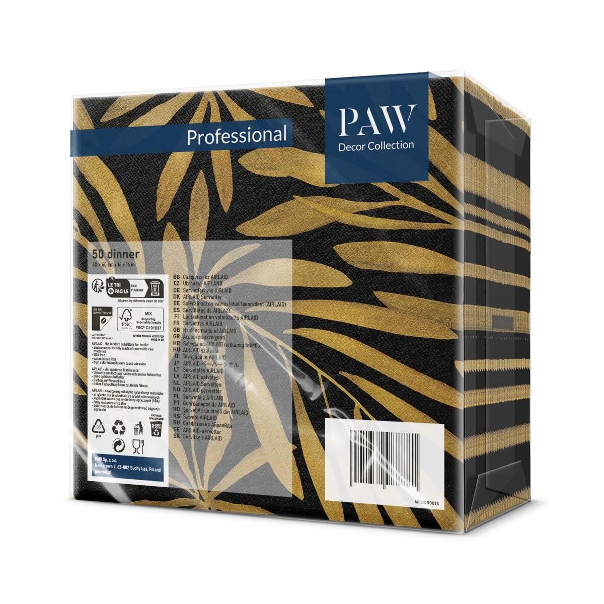 PAW Linen-Feel Paper Napkins 16x16 Golden Leaves Design 50 Pieces