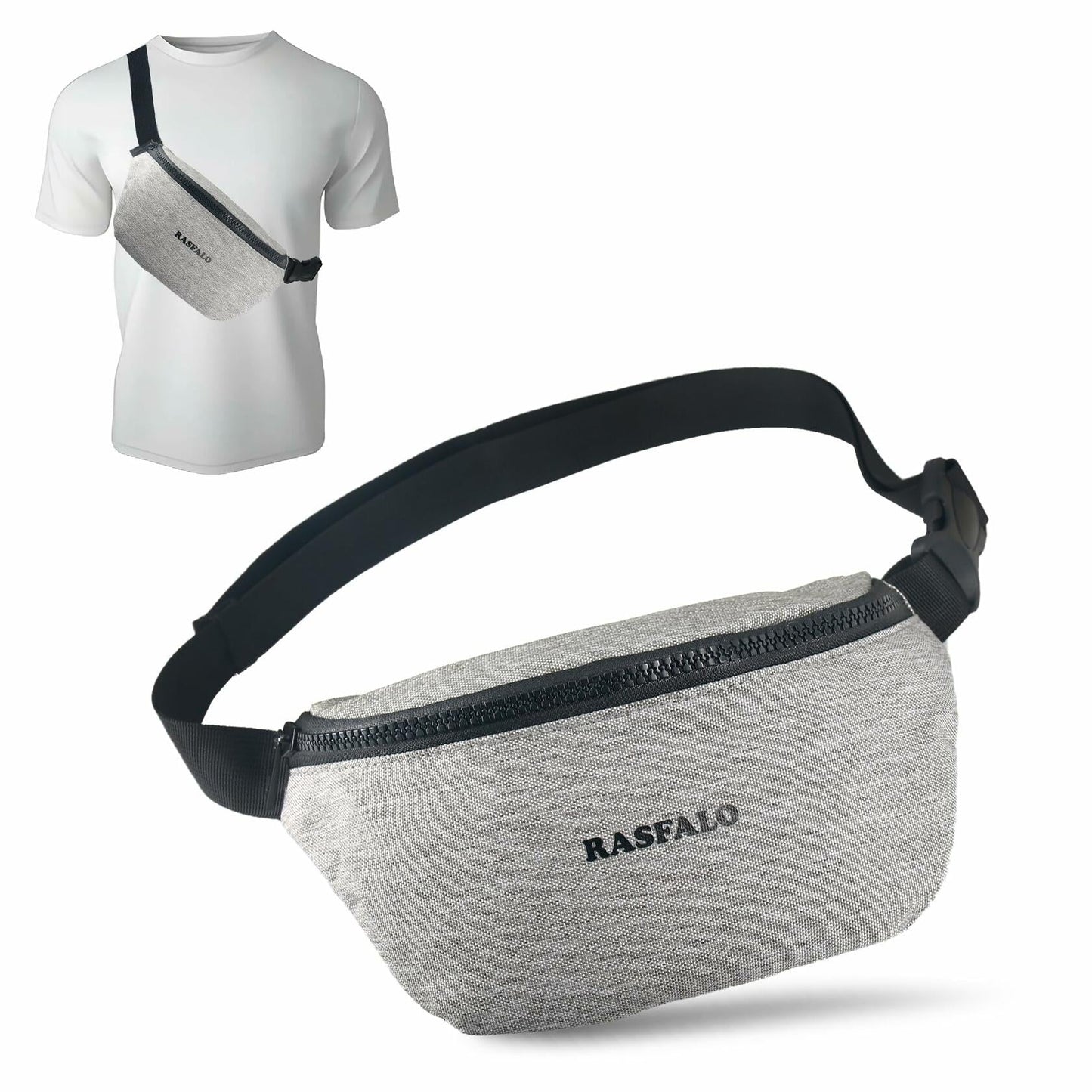 Rasfalo Fanny Pack Crossbody Bag Adjustable Belt Large Black Style 02