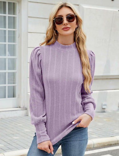 JUSTFASHIONNOW Womens Ribbed Knit Puff Sleeve Sweater Purple Size XL