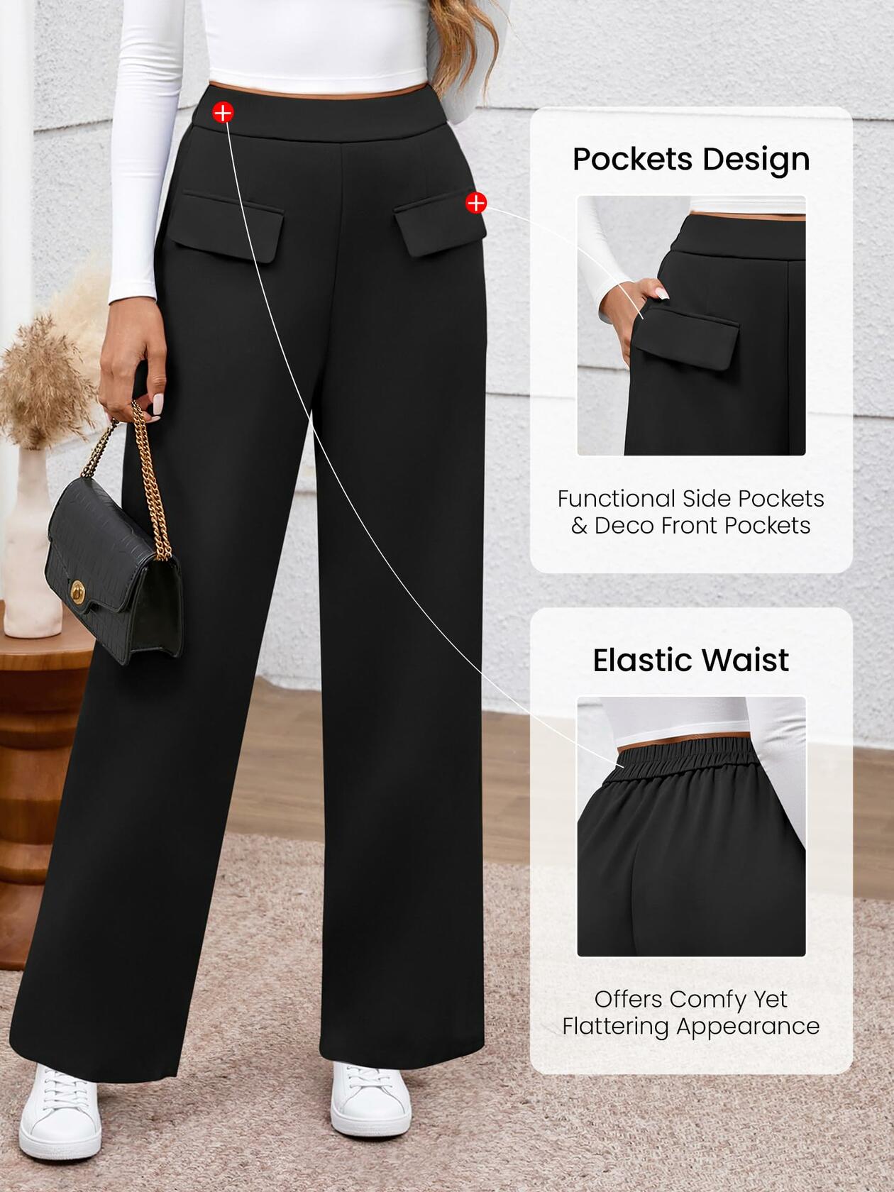 BTFBM Women's High Waisted Stretchy Palazzo Pants Black Size XX-Large