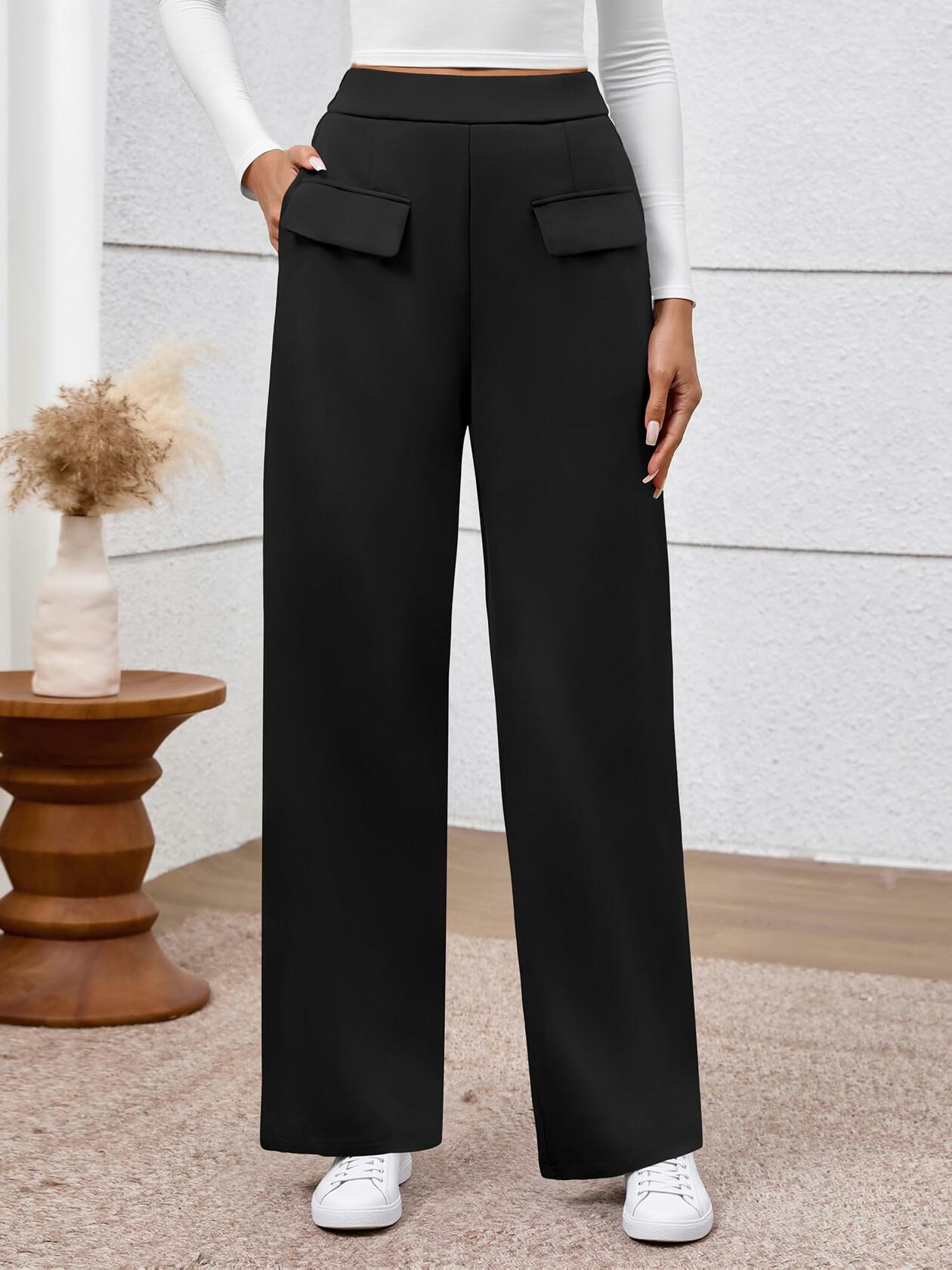 BTFBM Women's High Waisted Stretchy Palazzo Pants Black Size XX-Large