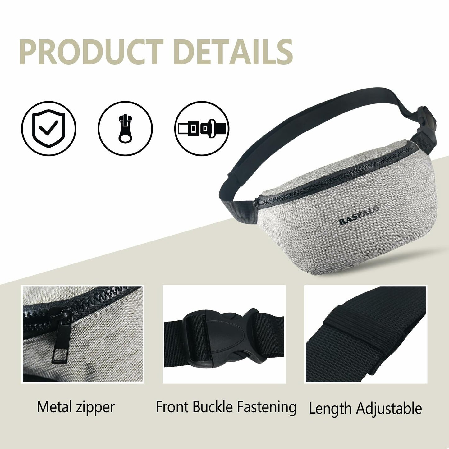 Rasfalo Fanny Pack Crossbody Bag Adjustable Belt Large Black Style 02