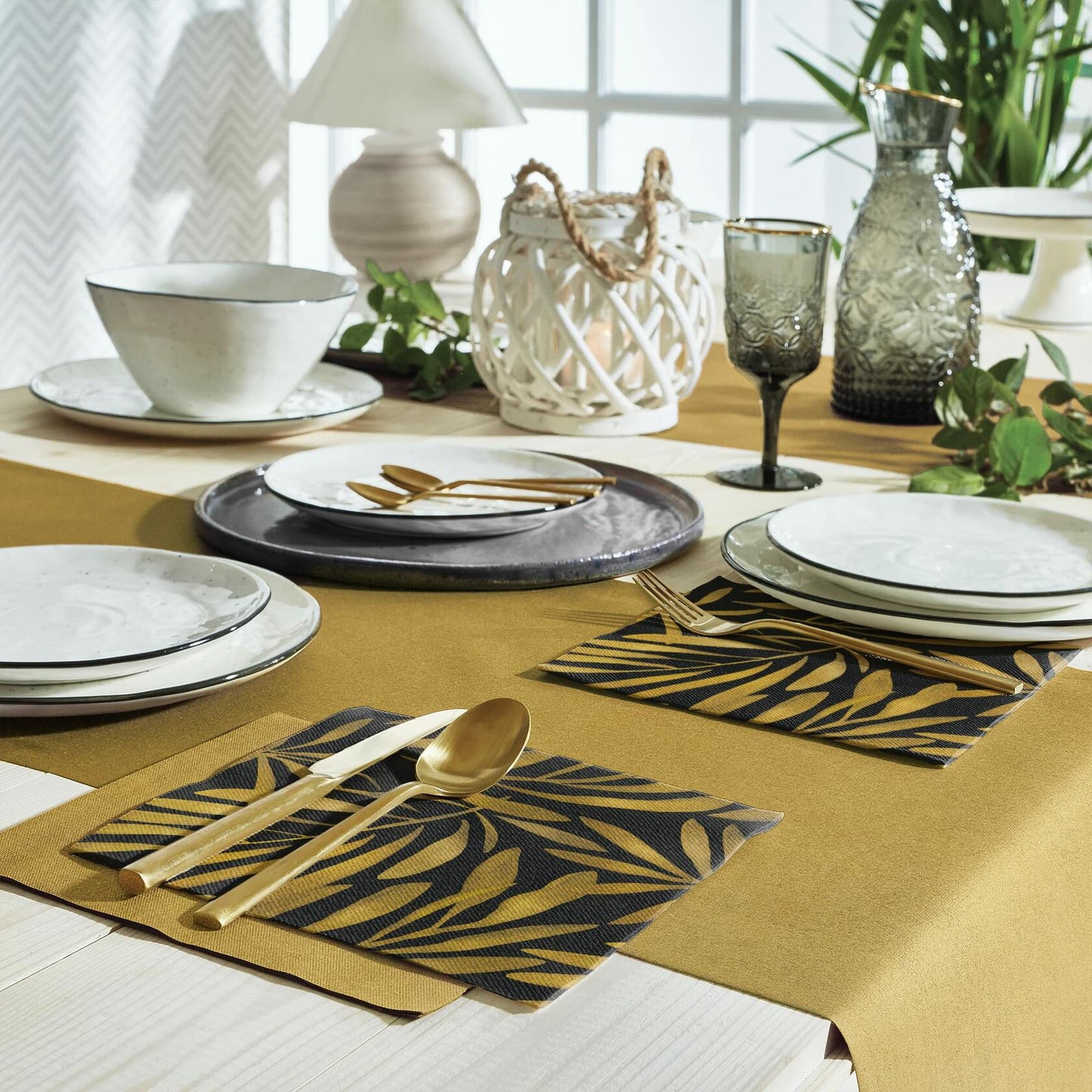 PAW Linen-Feel Paper Napkins 16x16 Golden Leaves Design 50 Pieces