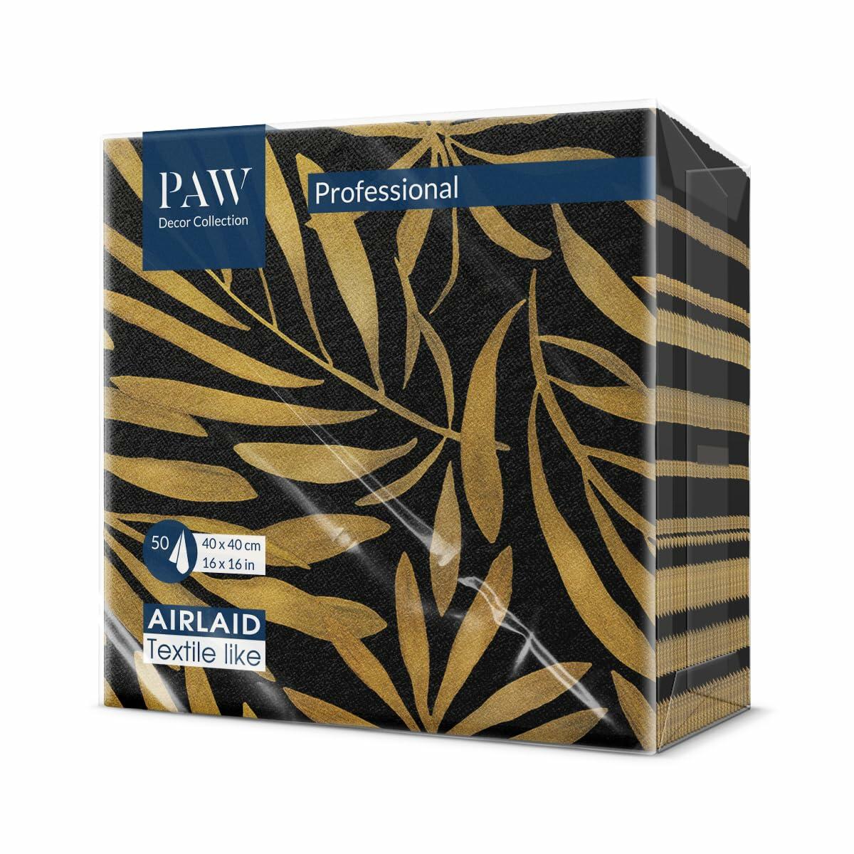 PAW Linen-Feel Paper Napkins 16x16 Golden Leaves Design 50 Pieces