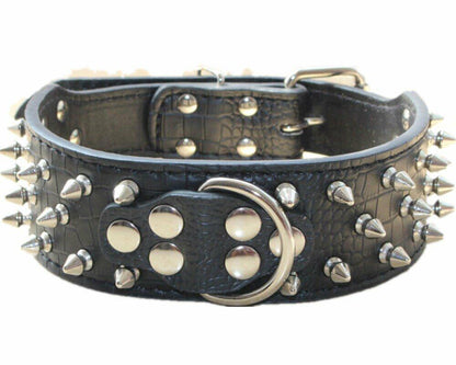haoyueer Leather Spiked Studded Dog Collar & Chain Leash Set XL Black