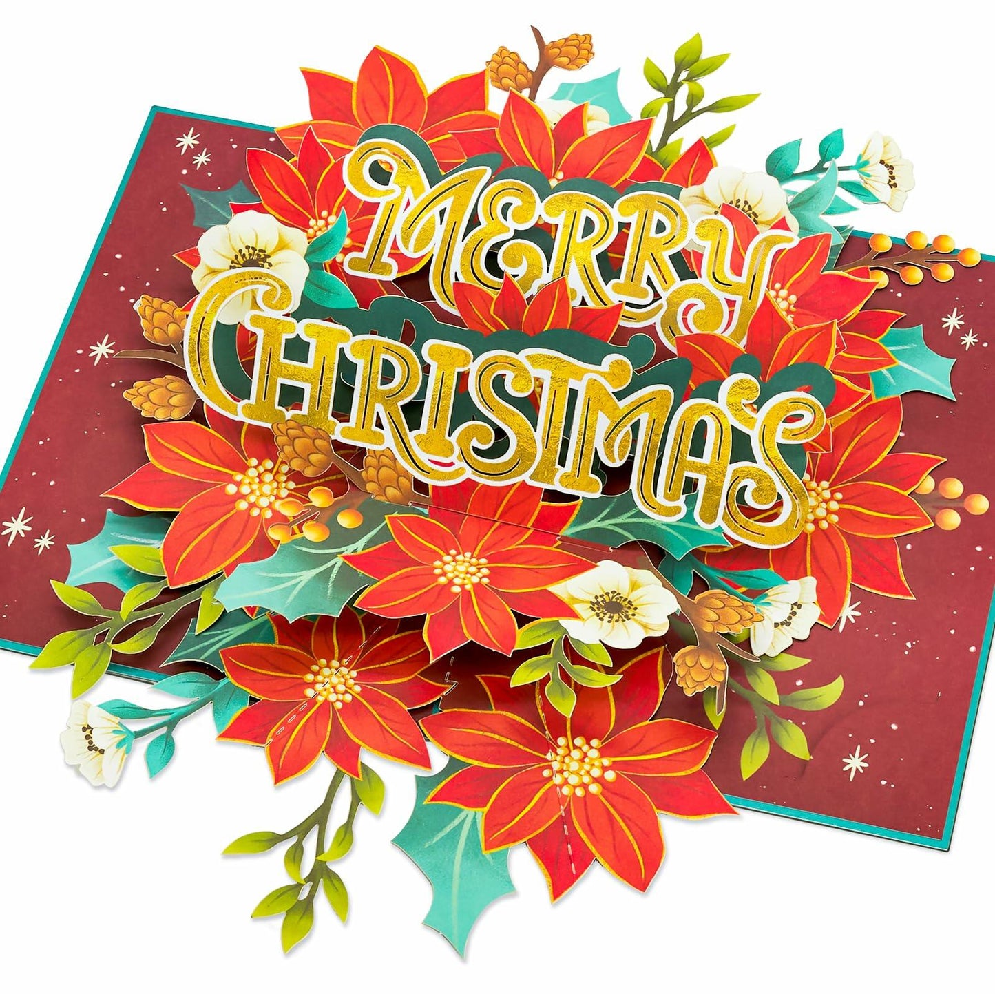 POPWOW Christmas Floral Poinsettia 3D Pop Up Card 5x7 with Envelope