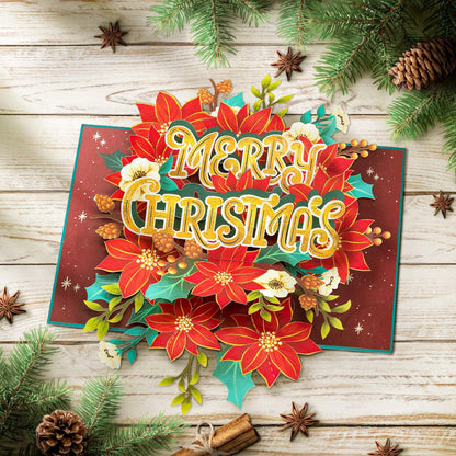 POPWOW Christmas Floral Poinsettia 3D Pop Up Card 5x7 with Envelope