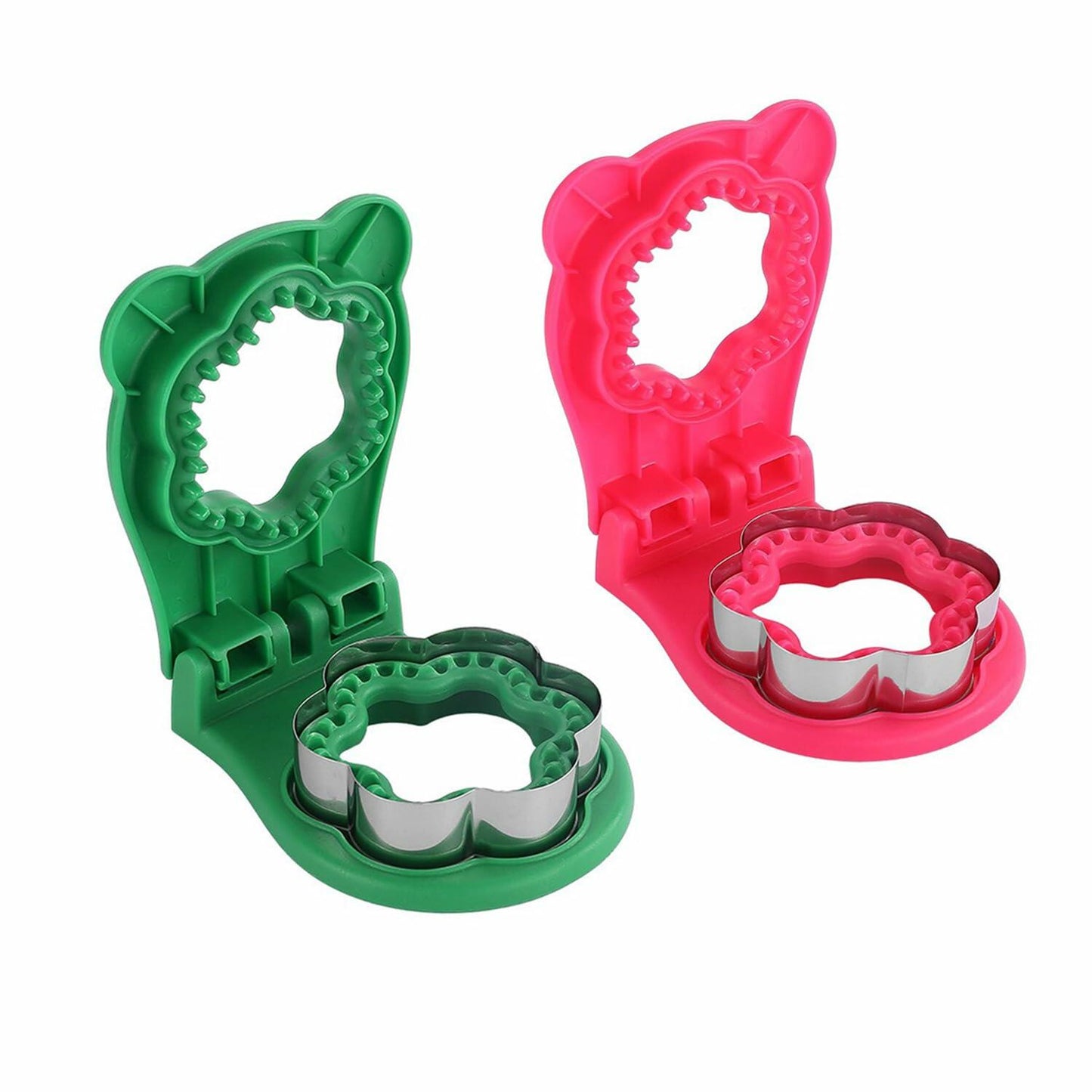 2Pcs Sandwich Cutter and Sealer Flower Shape Stainless Steel Green Red