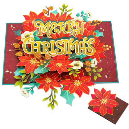 POPWOW Christmas Floral Poinsettia 3D Pop Up Card 5x7 with Envelope