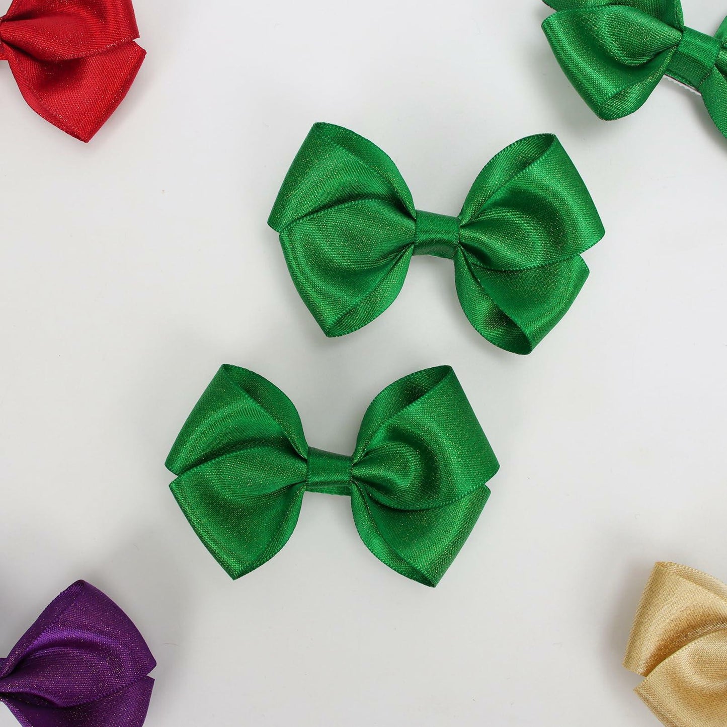 ZOLYCO 3 Inch Glitter Green Hair Bows Clips Alligator Hairpin 2 Count