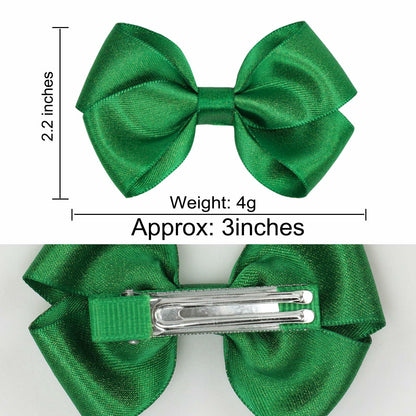 ZOLYCO 3 Inch Glitter Green Hair Bows Clips Alligator Hairpin 2 Count