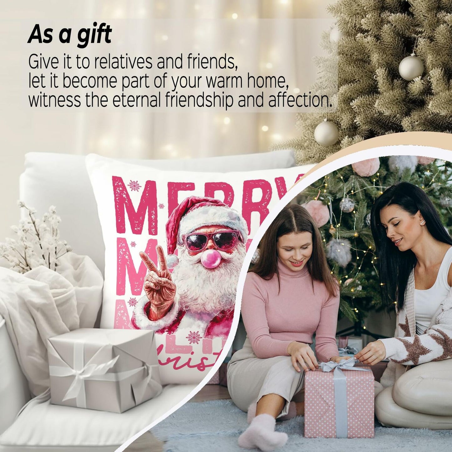 GDJIEGBC Pink Santa Christmas Pillow Cover 18x18 Flannel Holiday Decor