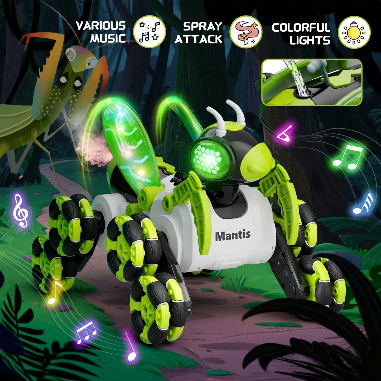 Terucle 8WD Bionic Mantis RC Drift Car 2.4GHz LED Lights Music Spray Green