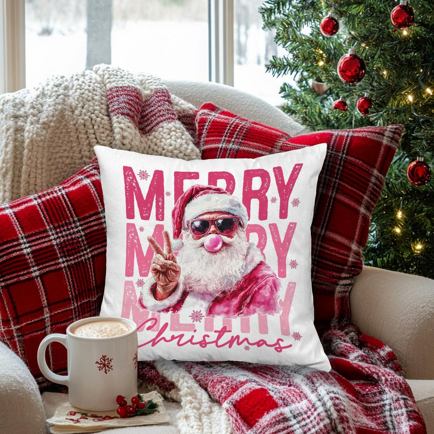 GDJIEGBC Pink Santa Christmas Pillow Cover 18x18 Flannel Holiday Decor