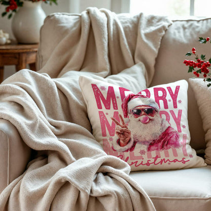 GDJIEGBC Pink Santa Christmas Pillow Cover 18x18 Flannel Holiday Decor