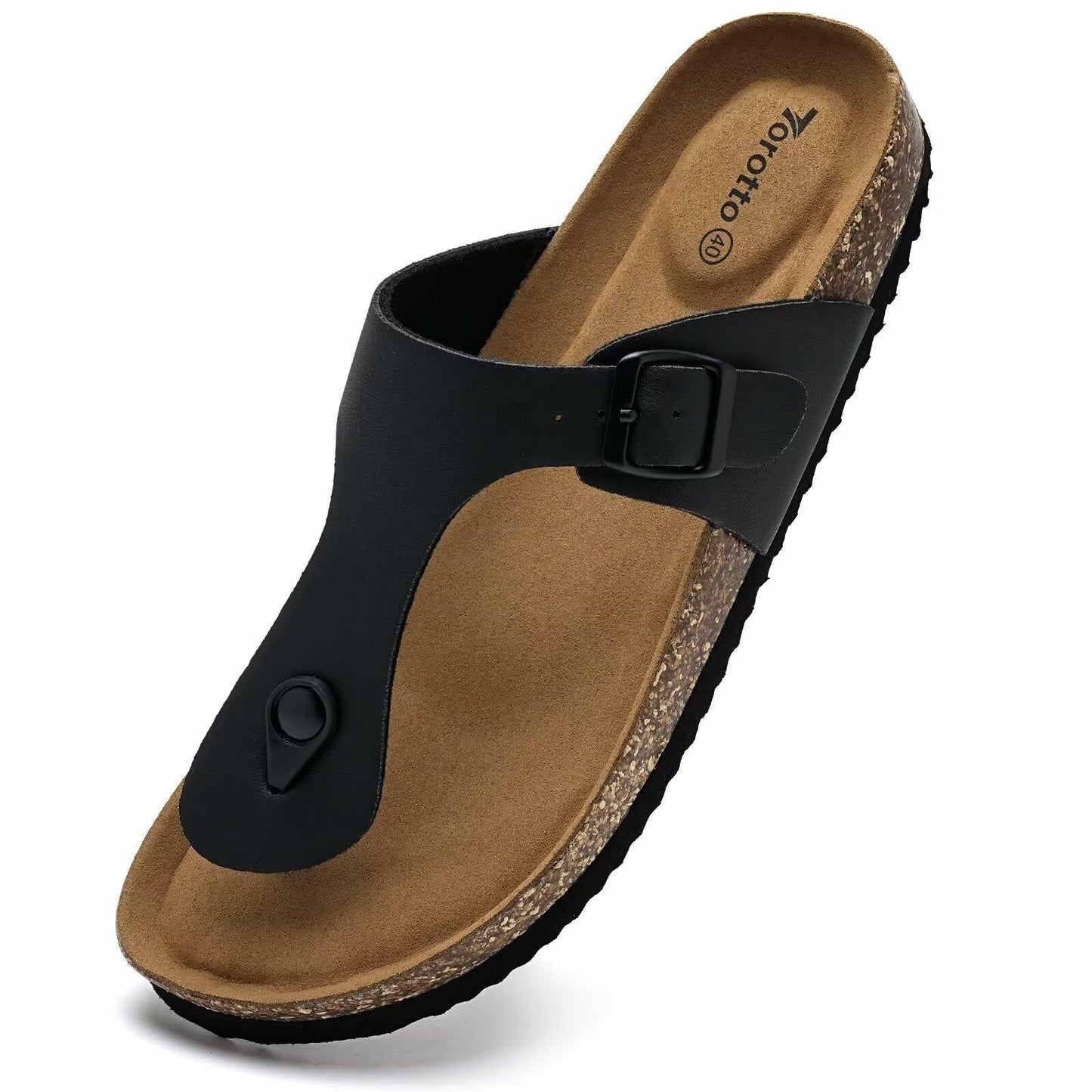 Torotto Flip Flops Thong Sandals Cork Footbed Adjustable Black Size 44