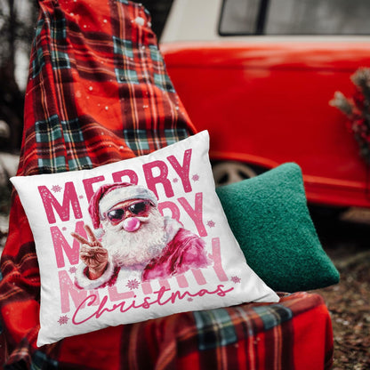 GDJIEGBC Pink Santa Christmas Pillow Cover 18x18 Flannel Holiday Decor