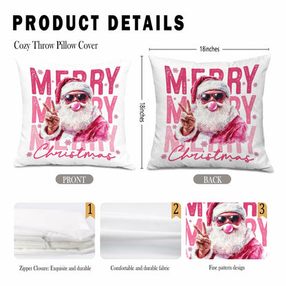 GDJIEGBC Pink Santa Christmas Pillow Cover 18x18 Flannel Holiday Decor