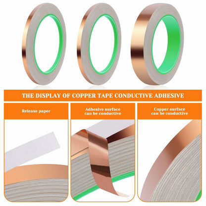 Oubaka 3 Pack Double-Sided Copper Foil Tape 1/4",1/4",1" EMI Shielding