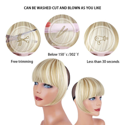 XRACEPHOL Blonde Bangs Clip-in Thick Natural Full Front Straight Hairpiece