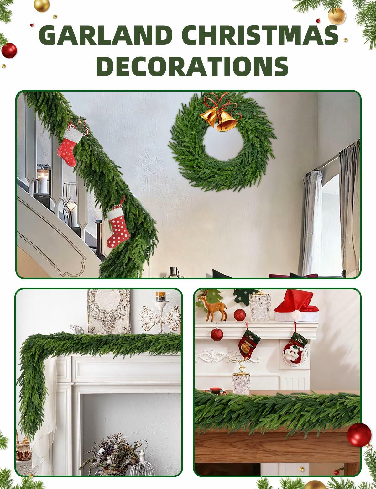 Aurdox 9FT Real Touch Norfolk Pine Garland Green Artificial Christmas
