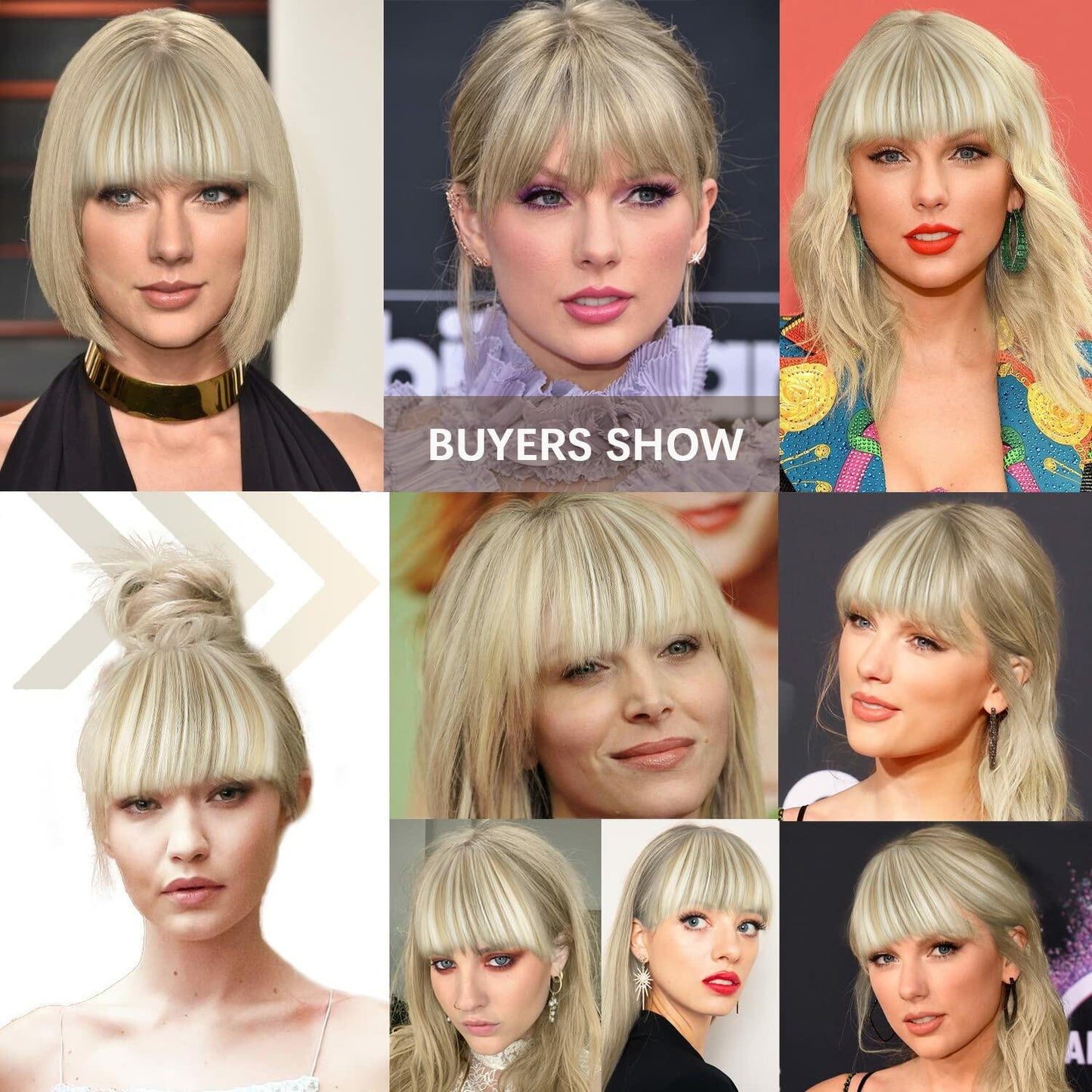 XRACEPHOL Blonde Bangs Clip-in Thick Natural Full Front Straight Hairpiece