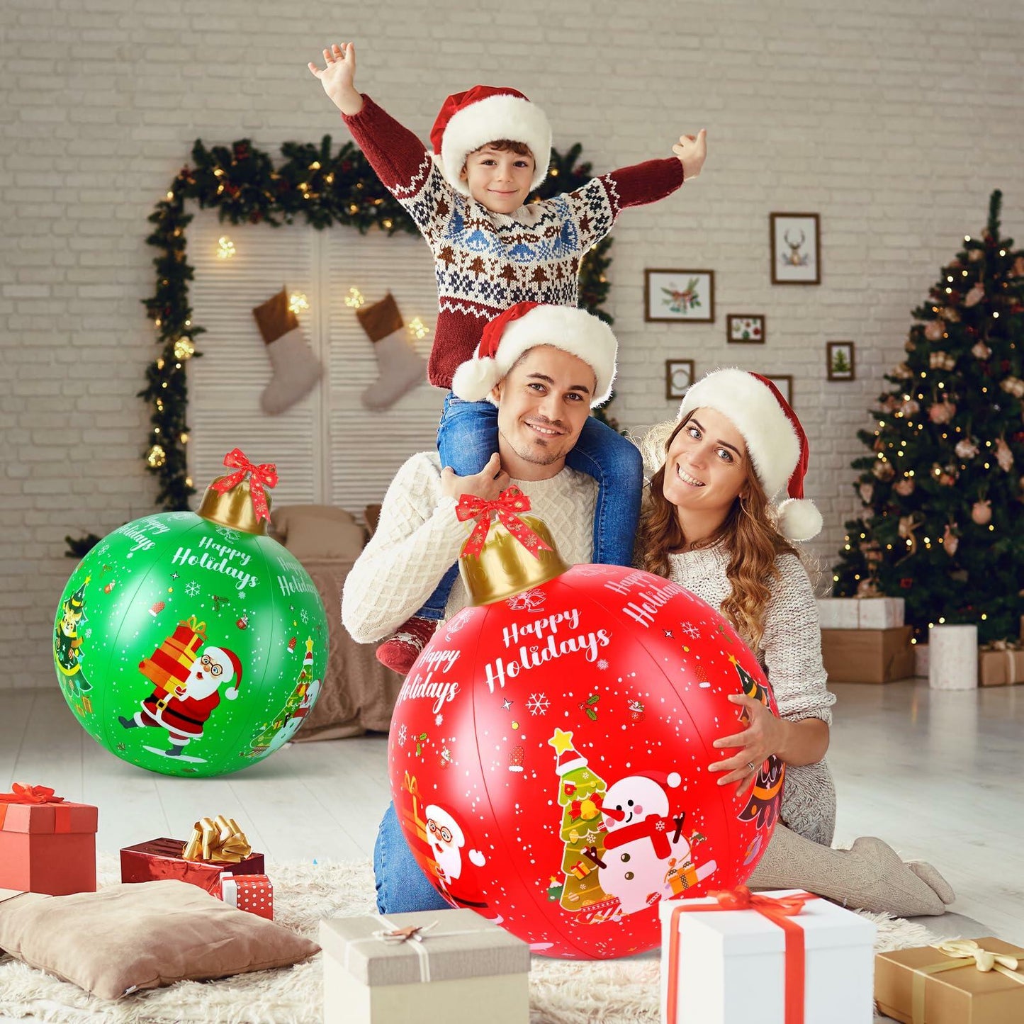 SUIMOT 2 PCS 24" PVC Giant Inflatable Christmas Balls Red Green Outdoor
