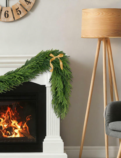 Aurdox 9FT Real Touch Norfolk Pine Garland Green Artificial Christmas