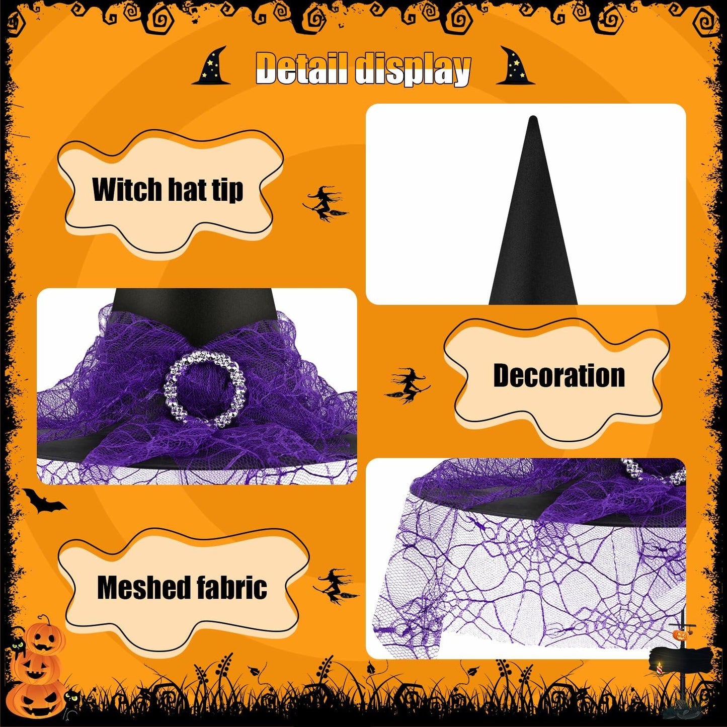 Doitory Halloween Witch Hat Purple Cotton Costume Accessory One Size