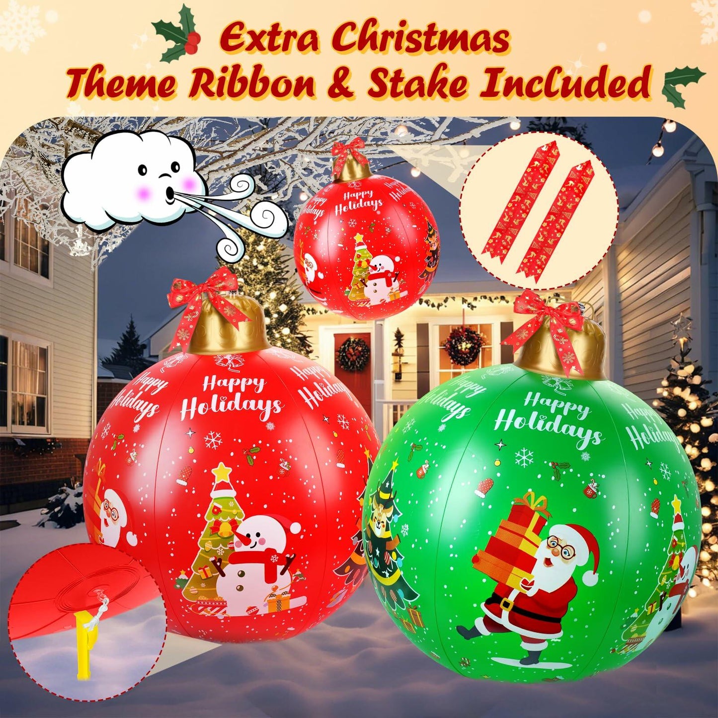 SUIMOT 2 PCS 24" PVC Giant Inflatable Christmas Balls Red Green Outdoor