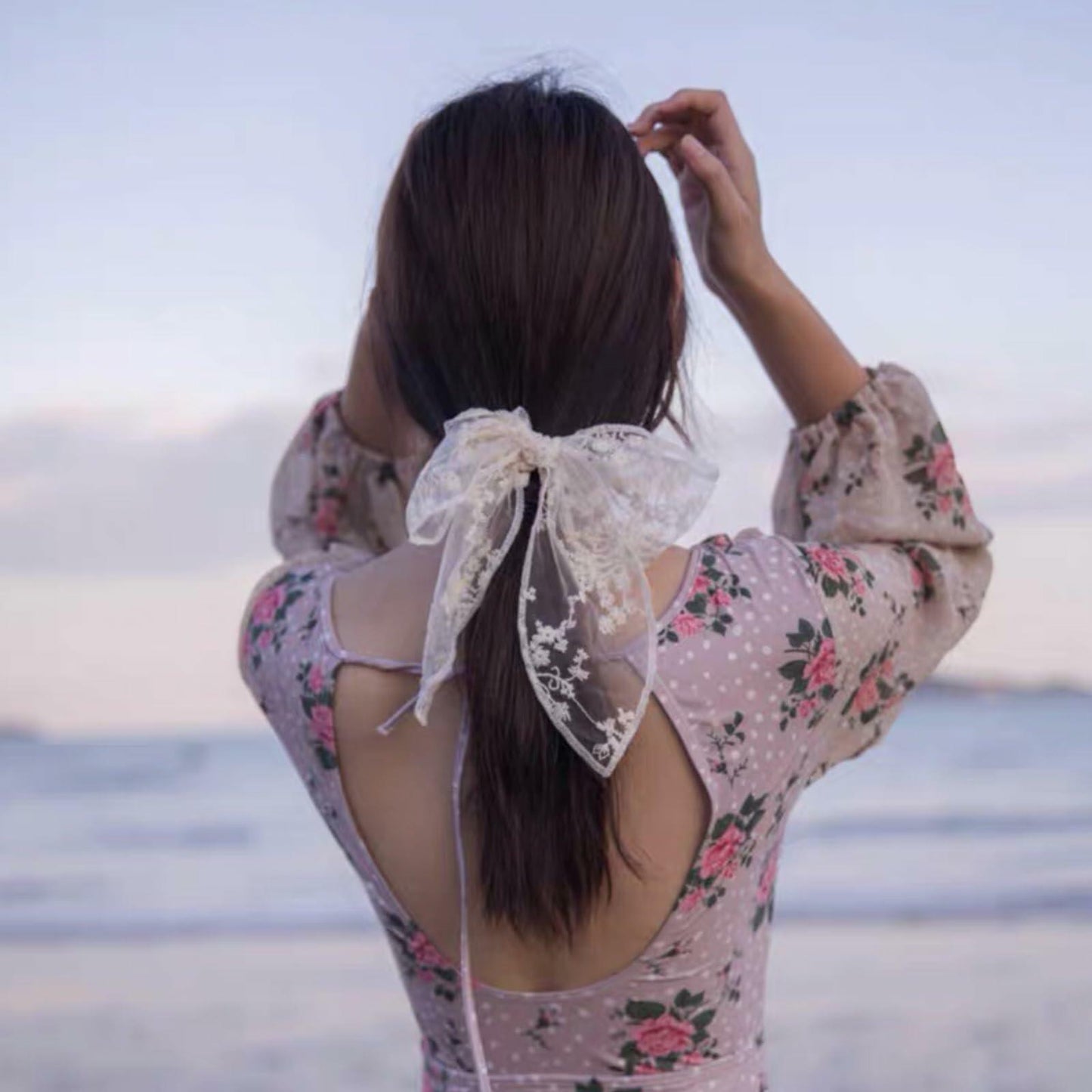 ASIJUNTYECHO Large Lace Hair Bows for Girls Women Tulle Jacquard Clips